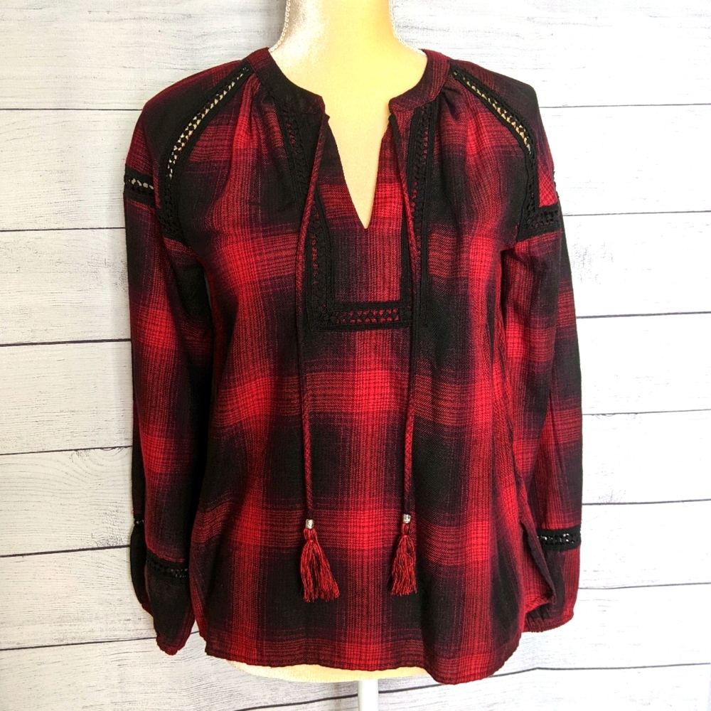 Knox Rose Red/Black Hippie Boho Peasant Plaid XS